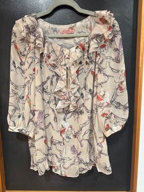 Ted Baker Cream Blouse with Floral & Bird Print